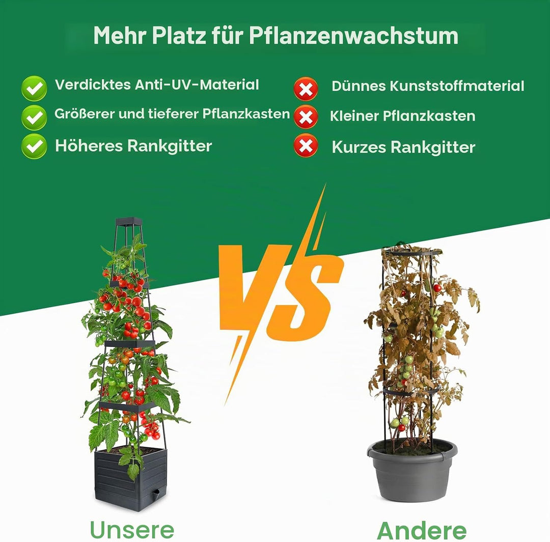 MQUPIN 145cm Tomaten Pflanzkästen, 2 Stück Hochbeet mit Rankgitter zum Klettern von Gemüse, Pflanzen