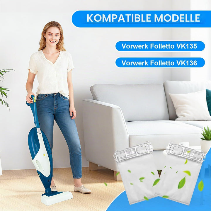 12 Staubsaugerbeutel für Vorwerk Kobold VK135 VK136, Reissfest, Versiegeltes Design, Zubehör Set für