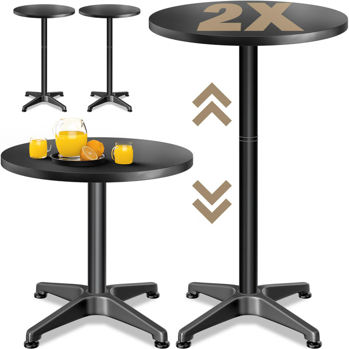 Casaria® 2in1 Stehtisch Höhenverstellbar 2er Set 70/115 cm Aluminium Ø 60 cm Rund Wetterfest Outdoor