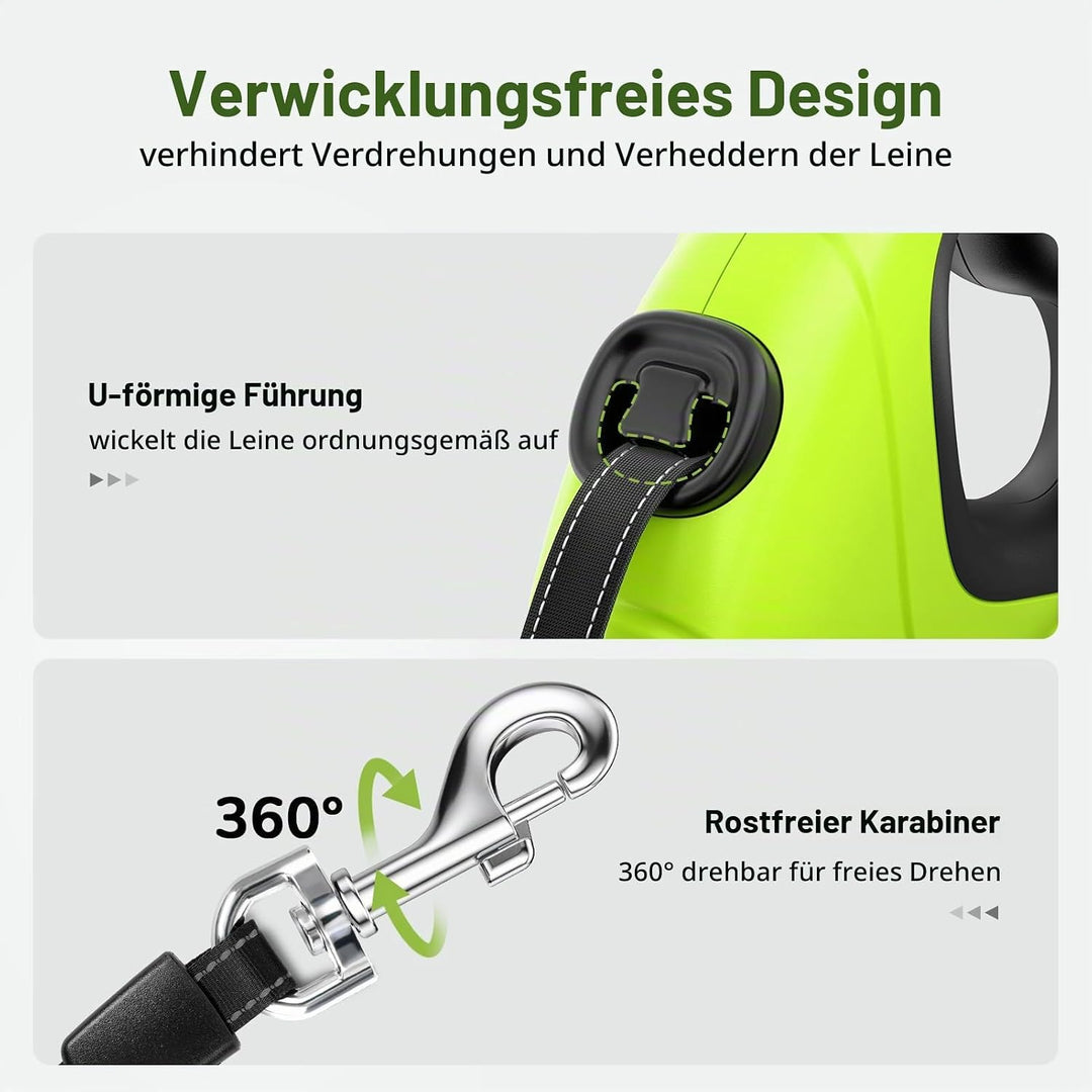 Pecute Hundeleine 8m, Rollleine für Hunde, EIN-Knopf-Steuerung &amp; Verwicklungsfrei, Robuste Nylonlein