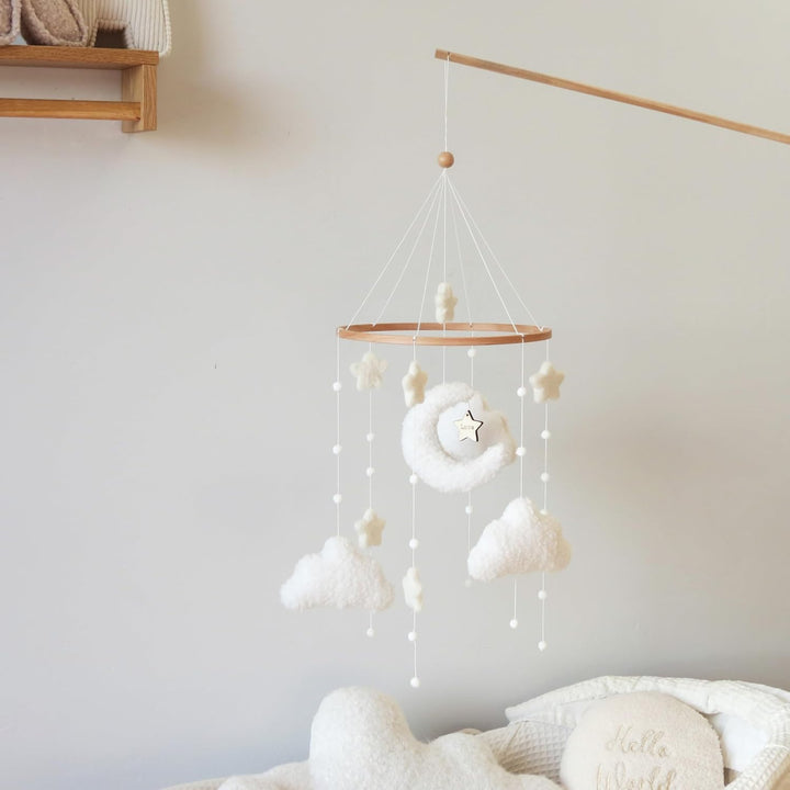 Weiss Wolken Mond Sterne Mobiles Baby, Babybett Mobile Hölz, Windspiele Baby Mobile Wickeltisch Anhä