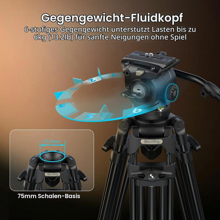SMALLRIG 214cm FreeSpeed Aluminiumlegierung Video-Stativ, Schwerlast-Kamera-Stativ mit 6-Stufen-Gege