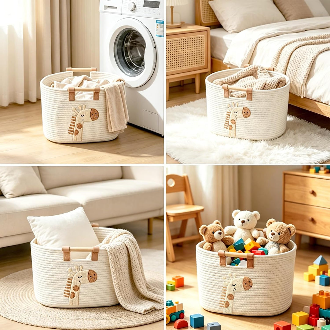 Aufbewahrungskorb Baumwollseil mit Holzgriffen Spielzeugkorb Kinderzimmer Organizer, Geflochtener De