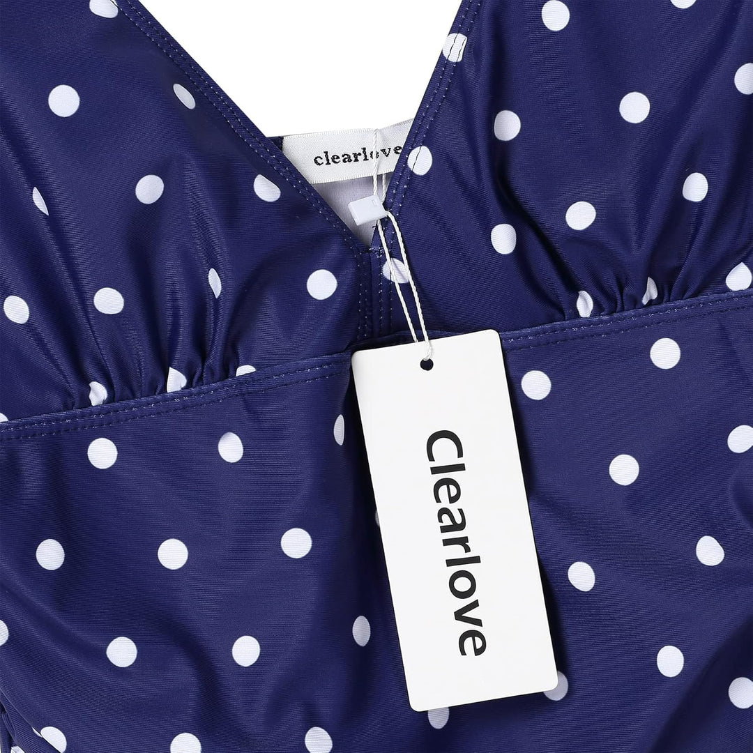 Clearlove Damen Badeanzug Einteiler Schwimmanzug Rüschen Retro Strandmode Einfarbig Bademode Bikini（