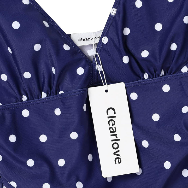 Clearlove Damen Badeanzug Einteiler Schwimmanzug Rüschen Retro Strandmode Einfarbig Bademode Bikini（