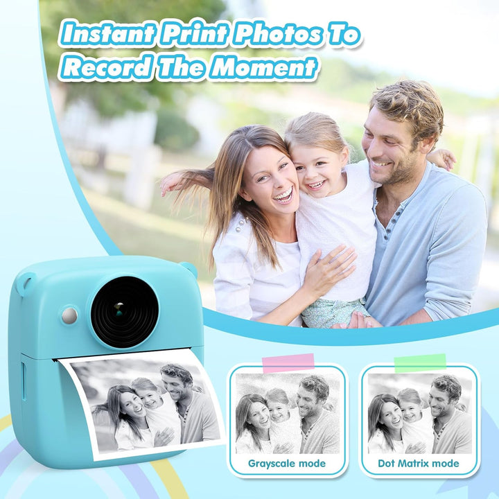 CalineGam Kinderkamera Sofortbildkamera, 48MP Sofortbildkamera Kinder mit 32GB Karte & Druckpapier,