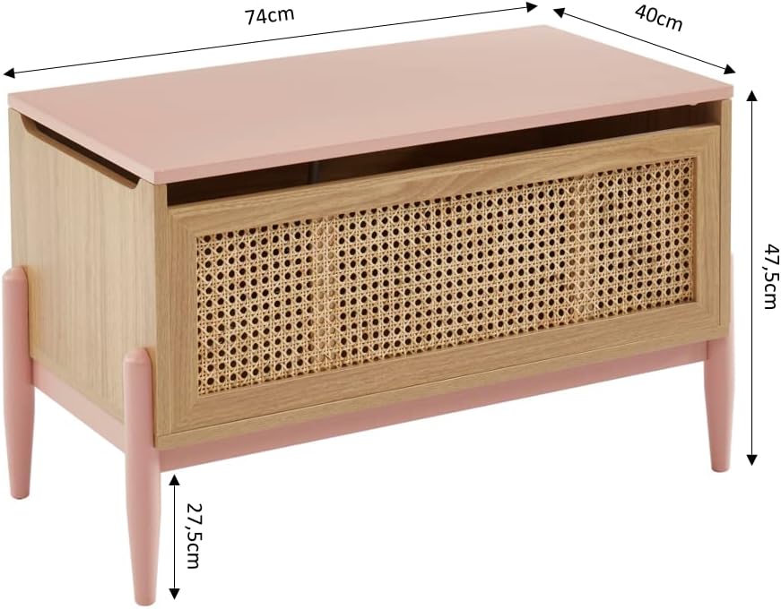 BAÏTA Spielzeugkiste Pablo Rosa und Rattangeflecht, Rosa