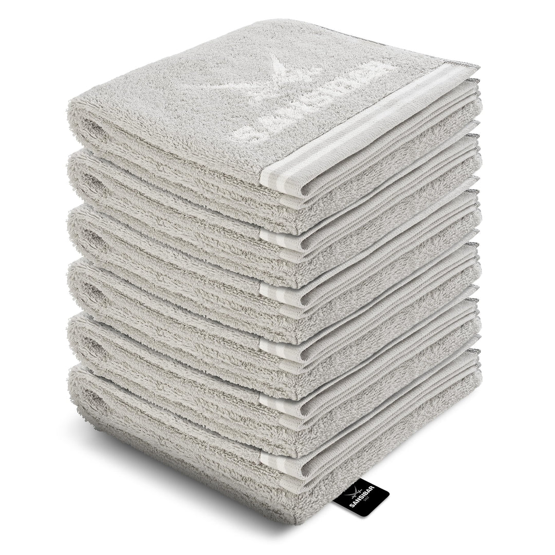 Sansibar Handtuch 6er Set 50x100 cm 100% Baumwolle Doubleface Frottiertuch gestreifte Borde Zweifarb