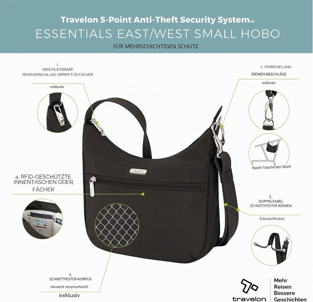 Travelon Unisex Essentials Anti-Diebstahl aufgesetzte Tasche Crossbody-Tasche Patch Crossbody Schwar
