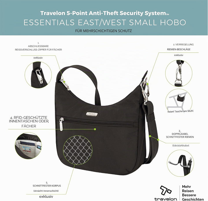 Travelon Unisex Essentials Anti-Diebstahl aufgesetzte Tasche Crossbody-Tasche Patch Crossbody Schwar