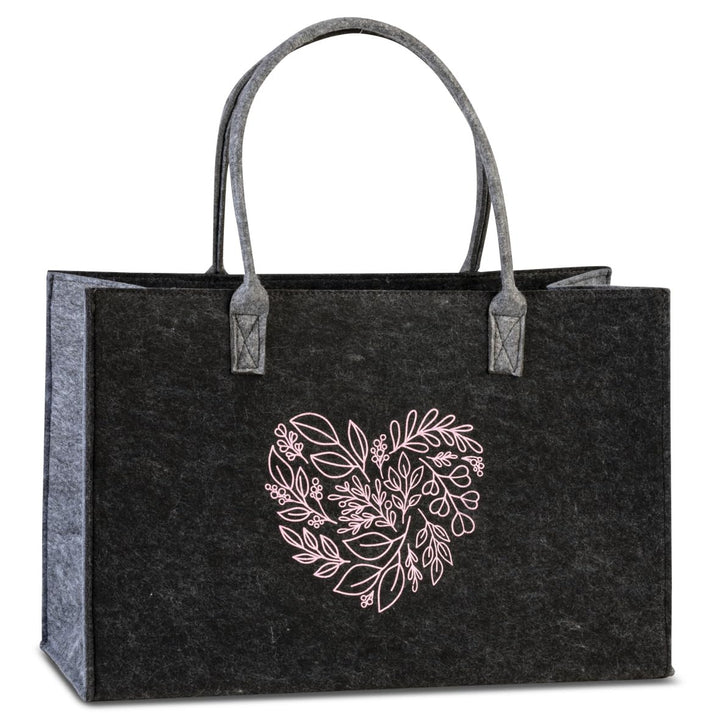 Filztasche Shopper, Einkaufstasche Filz Korb Holzkorb mit 24 Liter Volumen, 45 x 29 x 18 cm, (Schwar