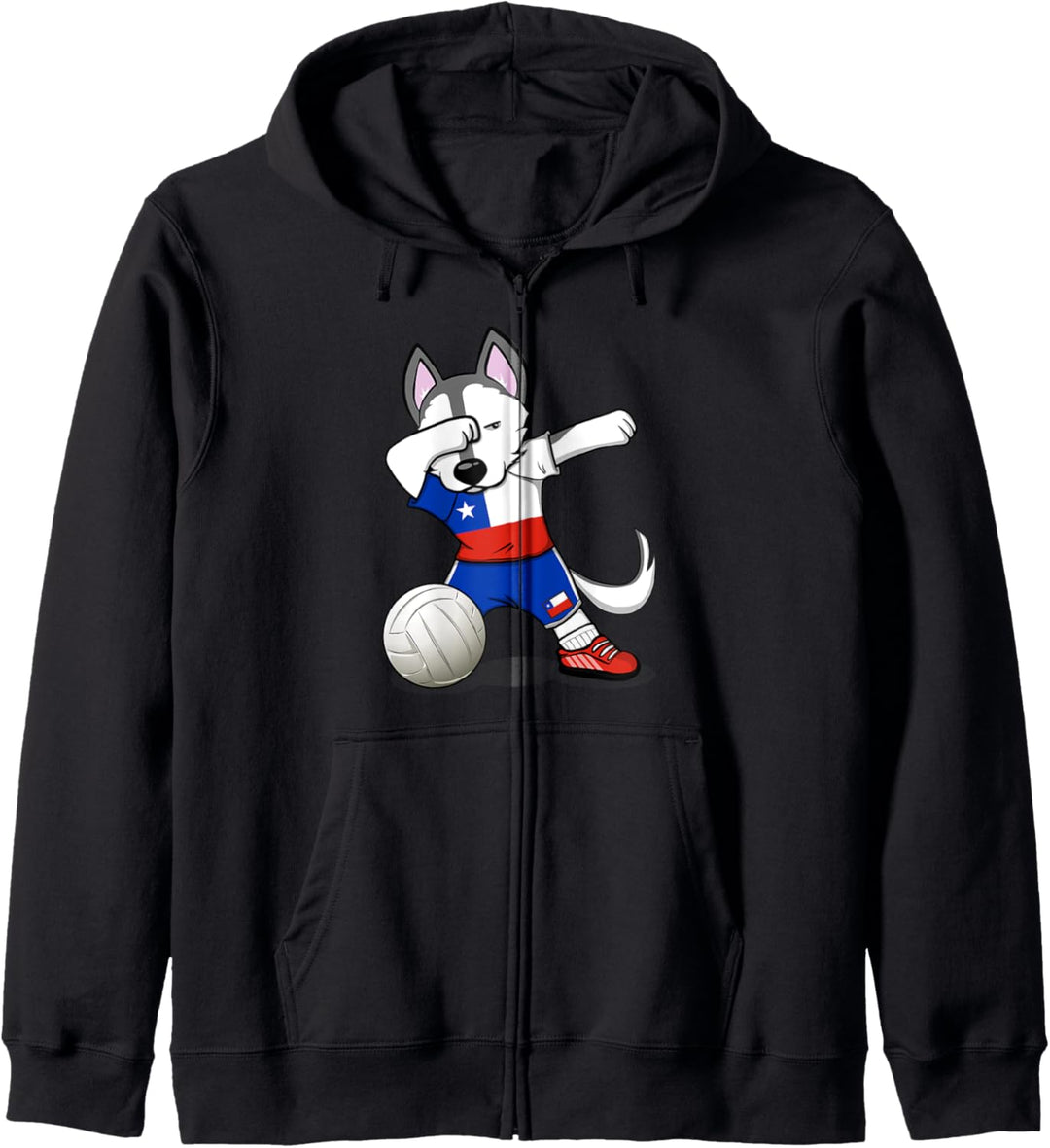 Dabbing Husky Hund Chile Volleyball Chilenische Flagge Sport Kapuzenjacke