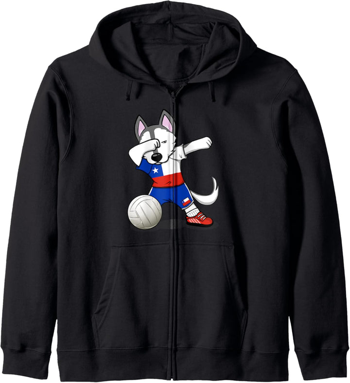 Dabbing Husky Hund Chile Volleyball Chilenische Flagge Sport Kapuzenjacke