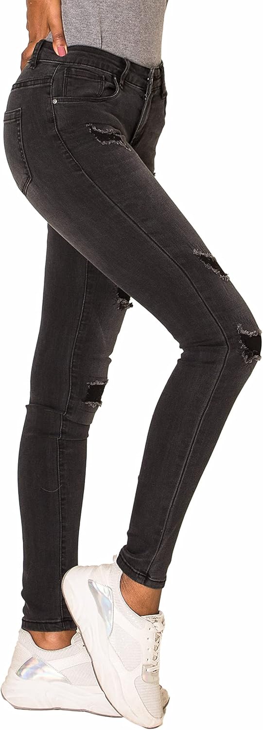 Nina Carter P100 Damen Skinny Fit Low Waist Jeanshosen mit Destroyed-Effekten Used-Look Jeans Waschu