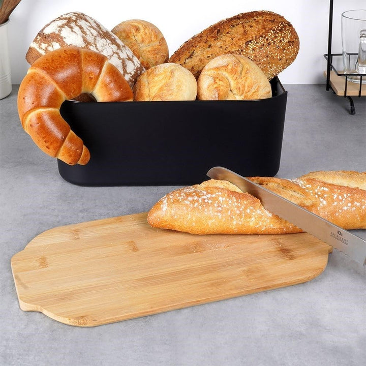 Vilde Brotkasten mit Holzbrett Schwarz - Brotkorb - Brotbox - Brotbehälter - brottopf zum aufbewahre