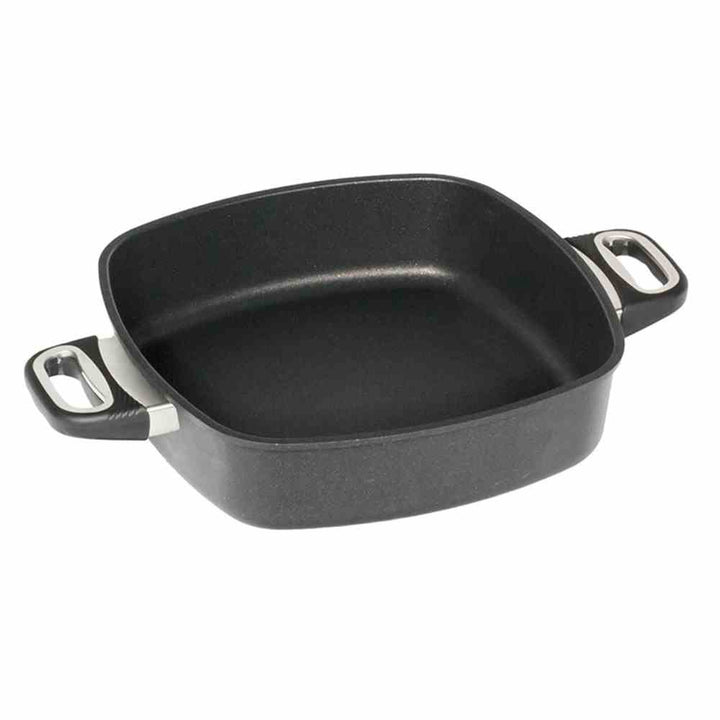 AMT Gastroguss Eckpfanne 28 x 28 cm, 7 cm hoch, Bräter mit Seitengriffen, nicht induktionsgeeignet,