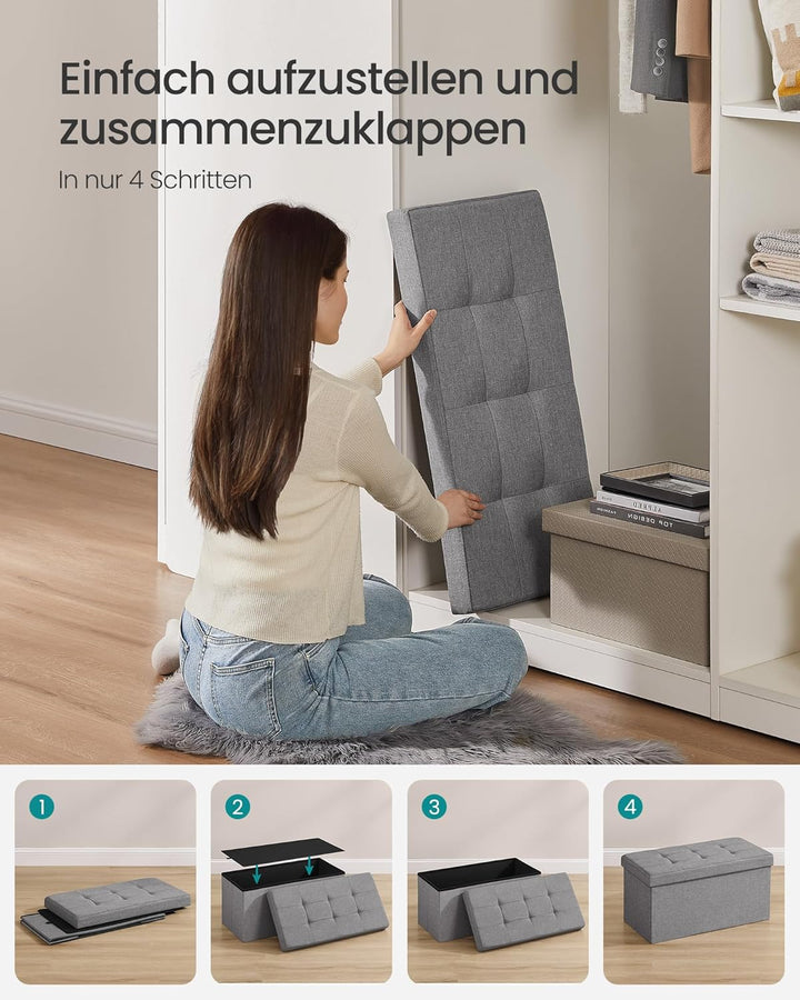 SONGMICS Sitzhocker mit Stauraum, klappbare Sitzbank, 38 x 76 x 38 cm Fussbank, Aufbewahrungsbox, bi