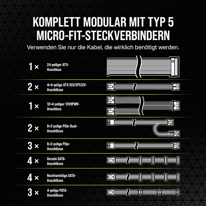 Corsair SF1000L Vollmodulares, Geräuscharmes SFX-Netzteil - ATX 3.0- Und PCIe 5.0-Kompatibel - Leise