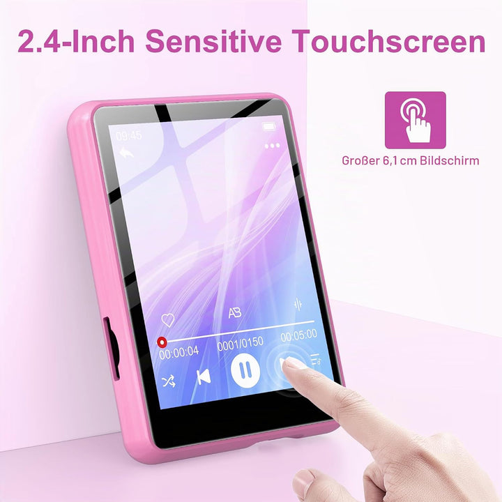 SWOFY 128GB MP3-Player mit Bluetooth 5.3-2,4-Zoll Touchscreen, HiFi-Klang, integrierter Lautsprecher