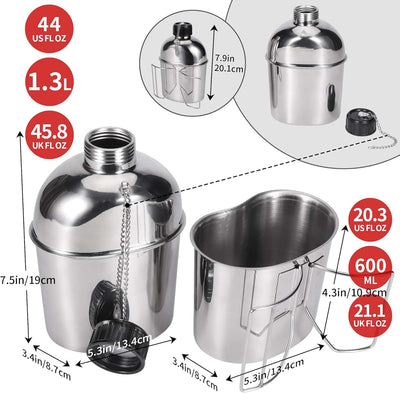 Goetland Edelstahl US Feldflasche Wasserflasche Trinkflasche 1,2L mit 0,6 L Becher Stofftasche für C