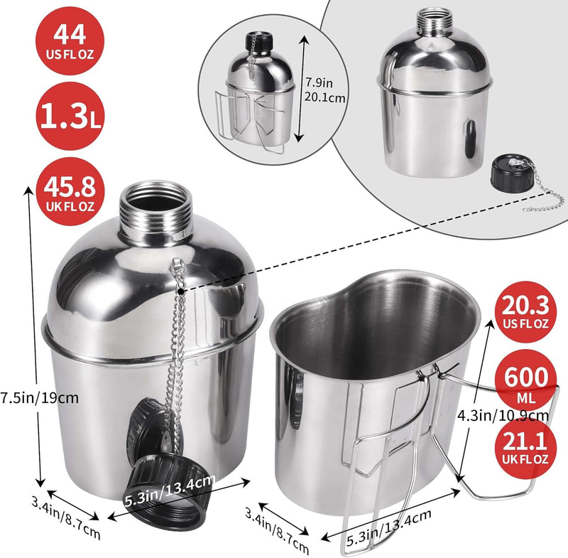 Goetland Edelstahl US Feldflasche Wasserflasche Trinkflasche 1,2L mit 0,6 L Becher Stofftasche für C