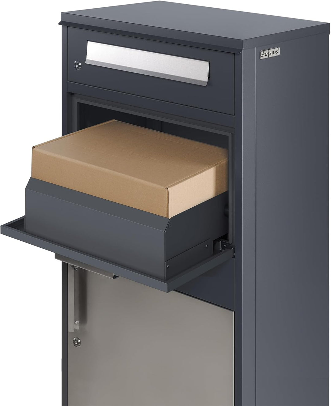 Zelsius Paketbriefkasten | RAL7016 Anthrazit | verzinkter pulverbeschichteter Stahl mit Edelstahl El