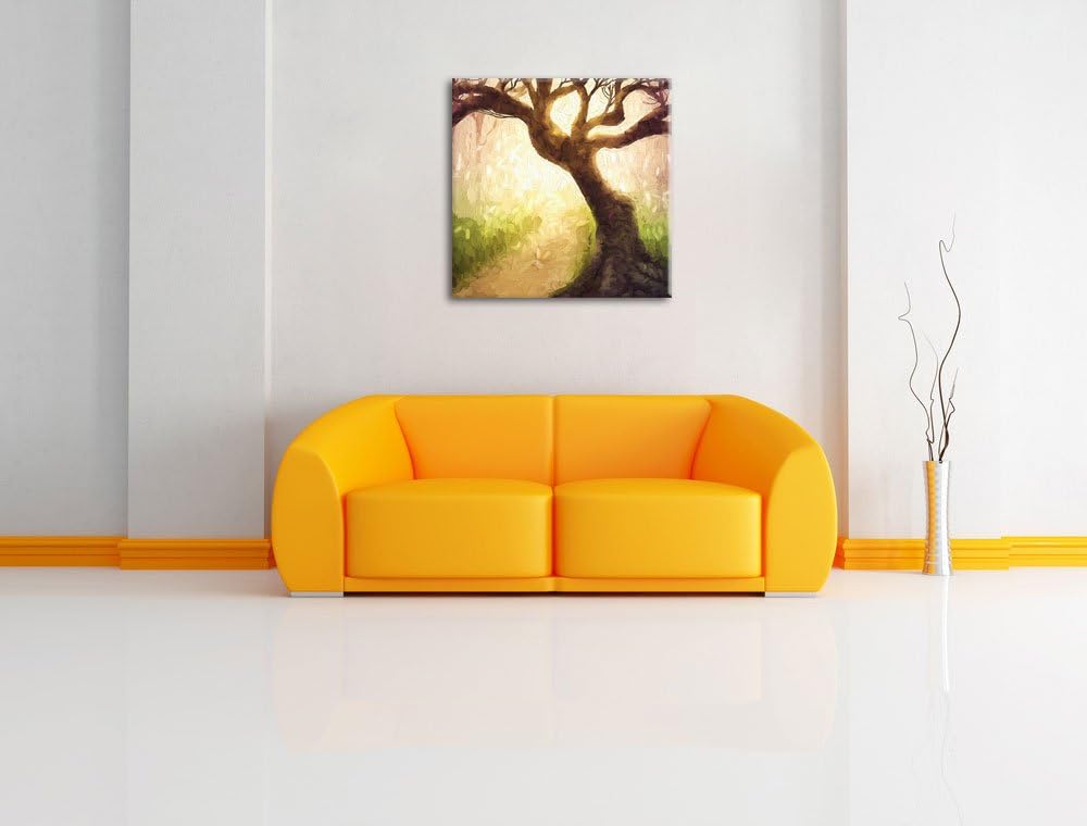 Pixxprint Baum am Waldweg als Leinwandbild/Grösse: 70x70 cm/Wandbild/Kunstdruck/fertig bespannt, 70x