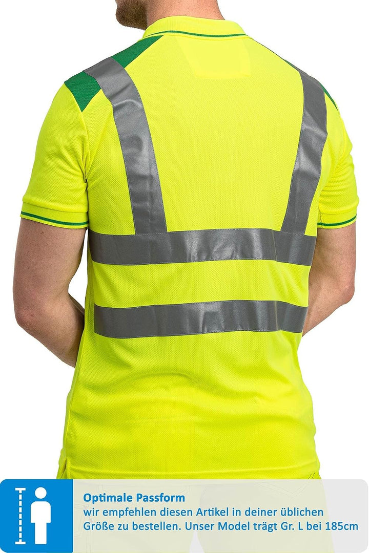 Mivaro Herren Warnschutz Poloshirt, Hohe Sichtbarkeit durch Reflexstreifen EN ISO 20471 Klasse 2 S N