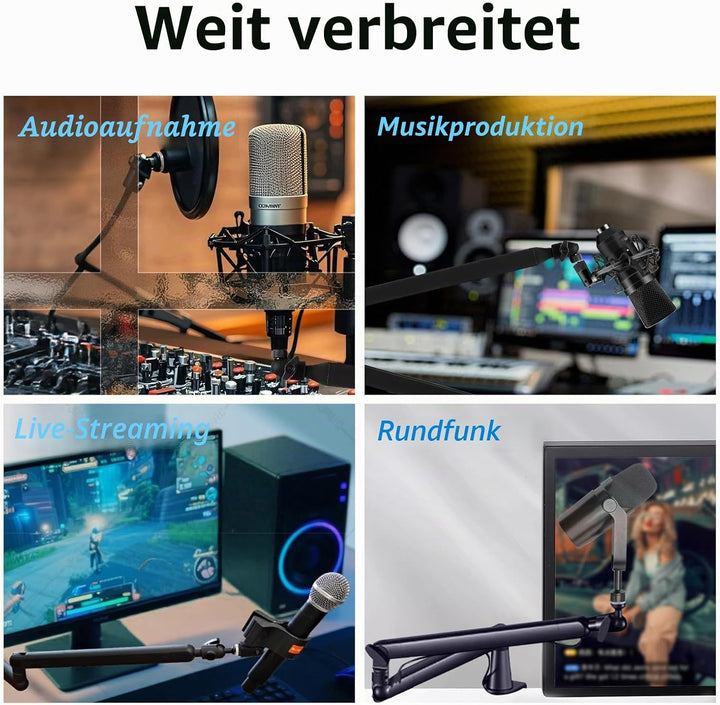 Mikrofon-Boomarm, flaches Mikrofonarm-Stativ mit Tischklemme, Schraubenadapter, versteckten Kabelfüh