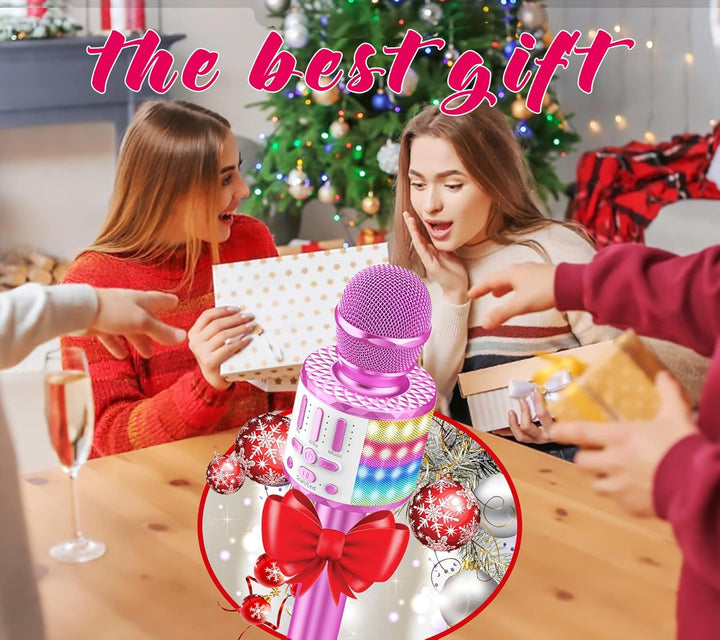 Karaoke Mikrofon, Drahtloses Bluetooth Mikrofon Kinder mit LED, Tragbares Karaoke Maschine zum Singe