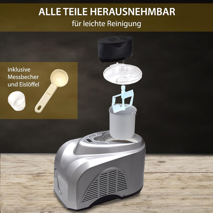Gino Gelati Eismaschine mit Kompressor Zentoria Eiscreme Maschine Eisbereiter, 1 Liter Kapazität. 18