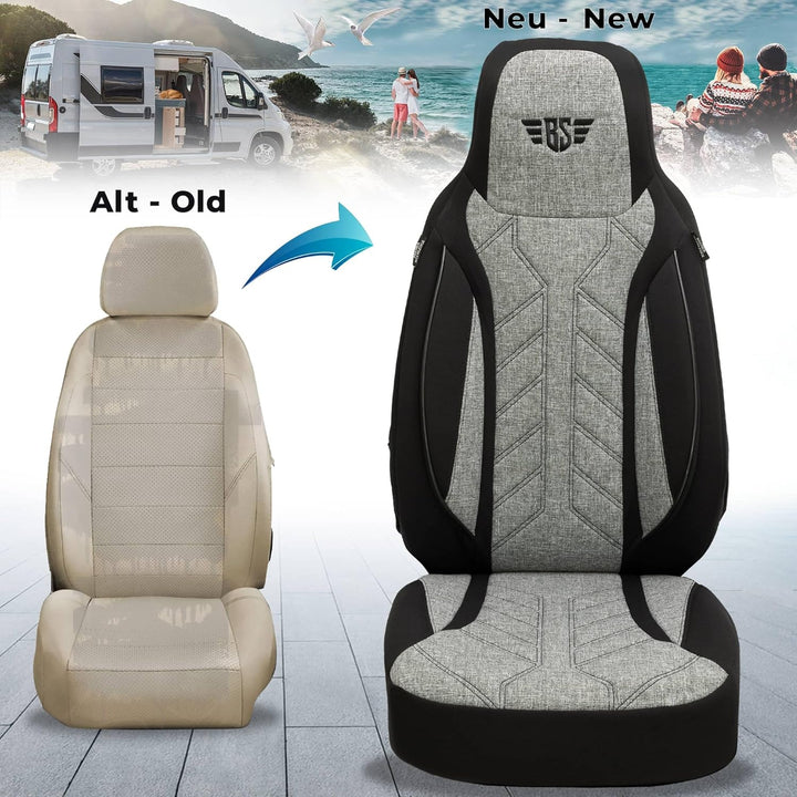 BREMER SITZBEZÜGE Wohnmobil Schonbezüge für FIAT Ducato Jumper Boxer PLKT201 PLKT201 - Schwarz/Grau,