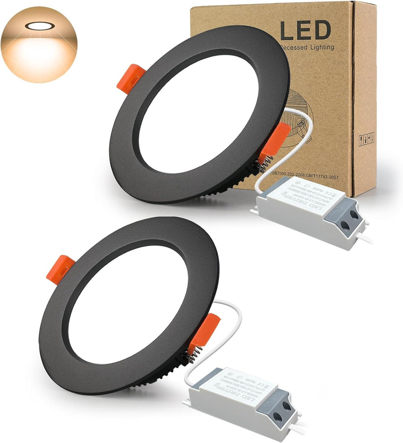 BAGZY LED Einbaustrahler Schwarz Spots Ultra flach 7W 230V IP44, 700 Lumen 2er Set Warmweiss 3000K A