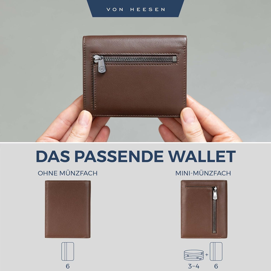 VON HEESEN Leder Geldbörse Herren mit Münzfach &amp; RFID Schutz I Echtleder Geldbeutel für Männer &amp; Dam