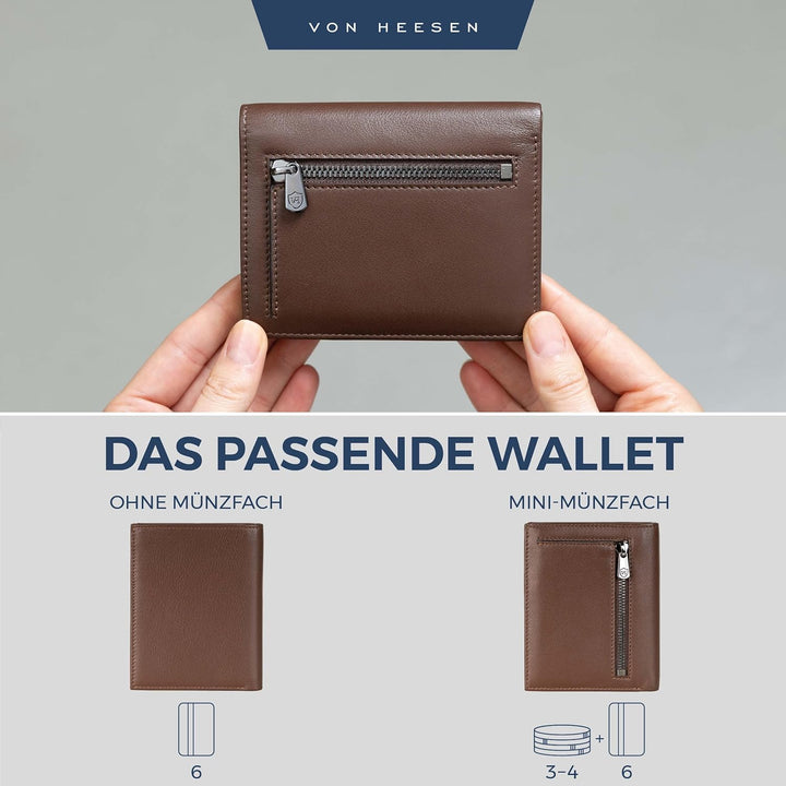 VON HEESEN Leder Geldbörse Herren mit Münzfach &amp; RFID Schutz I Echtleder Geldbeutel für Männer &amp; Dam