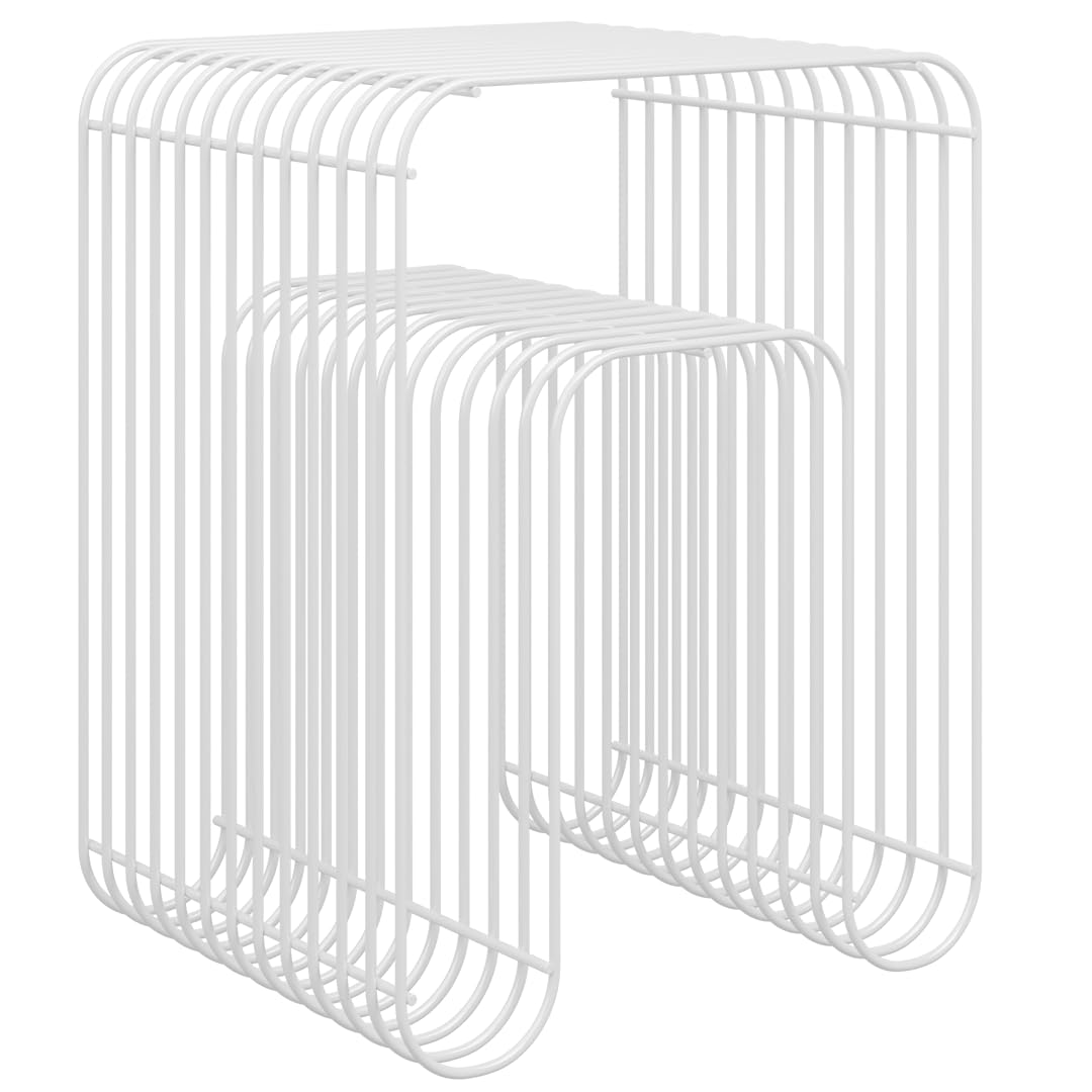 skølm Vali Beistelltisch Weiss – Kleiner Couchtisch Metall – Sofatisch als Hocker & Regal nutzbar –