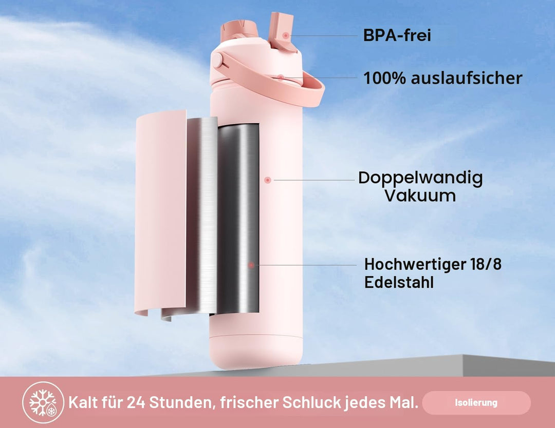 POWCAN Edelstahl Trinkflasche, Auslaufsicher, 2-in-1 Deckel, 769ml | Bow Crush, Doppelwandig, 2-in-1