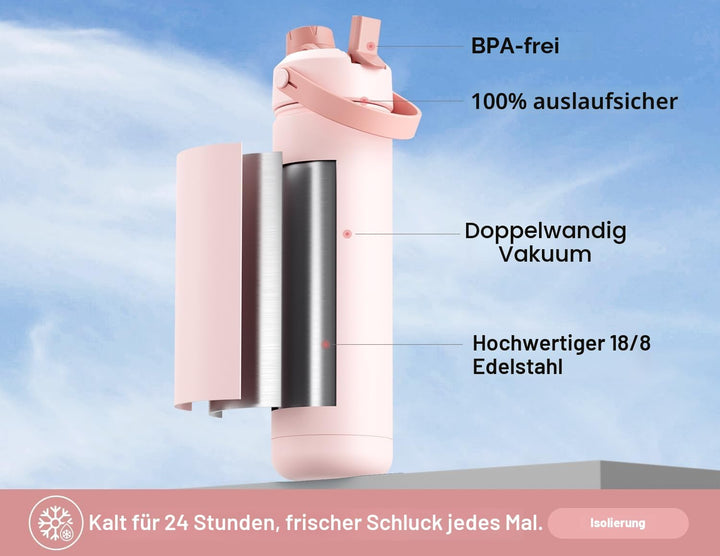 POWCAN Edelstahl Trinkflasche, Auslaufsicher, 2-in-1 Deckel, 769ml | Bow Crush, Doppelwandig, 2-in-1