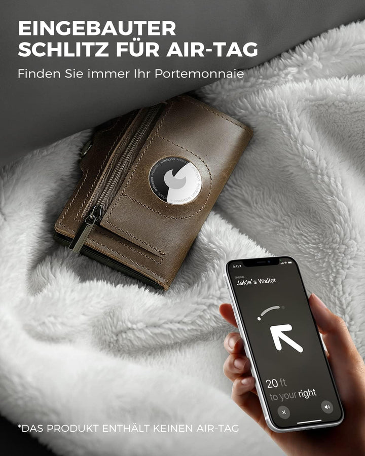 DODENSHA Airtag Kartenetui RFID Schutz Herren Geldbörse | POP UP Slim Wallet mit Münzfach | kleine K