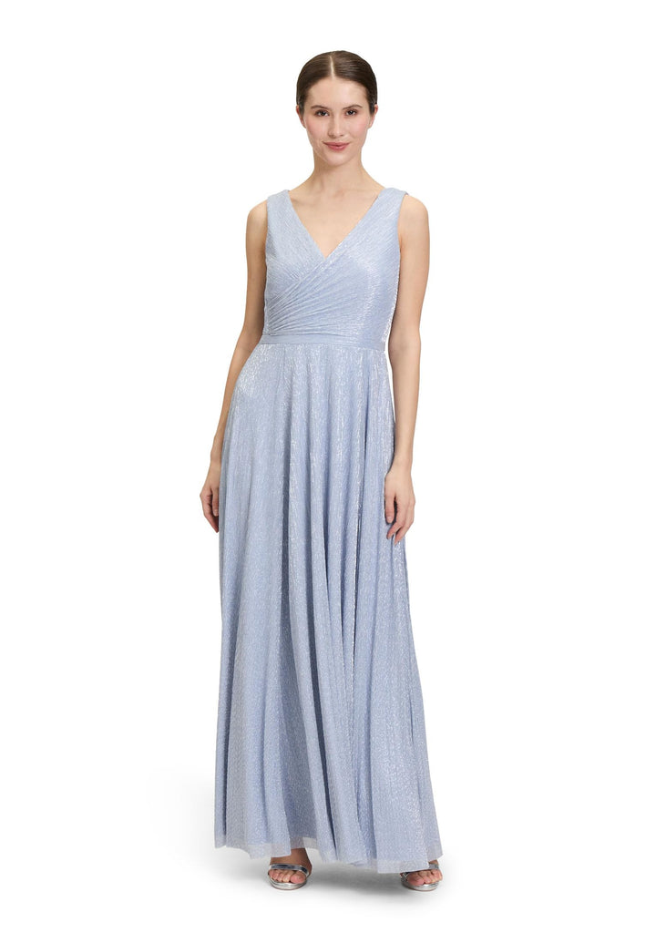 Vera Mont Damen Abendkleid mit Plissee 38 Blau/Weiss, 38 Blau/Weiß