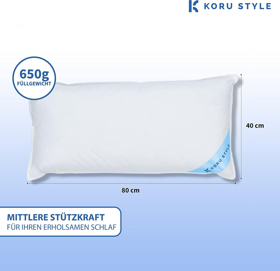 Koru Style Premium 3 Kammer Kopfkissen 40x80 – Grösse 40x80 cm - Federkissen Daunenkissen – Daunen u