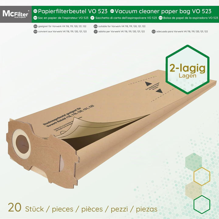 McFilter | 20 Staubsaugerbeutel + Duft geeignet für Vorwerk Kobold 118 119 120 121 122 Kobold VK118