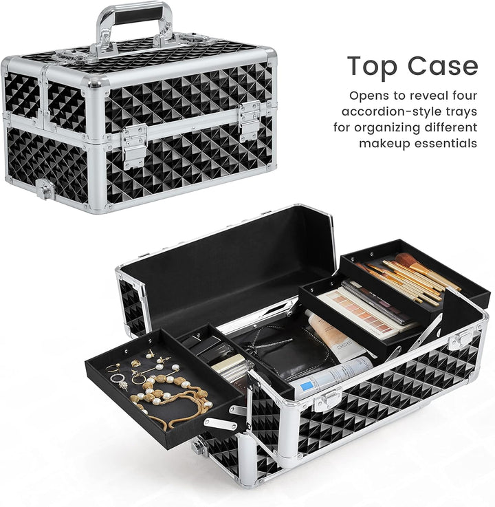 Yaheetech 3-in-1 Kosmetikkoffer, Abschliessbarer Schminkkoffer, Make-up Koffer für Reisen, Grosser T