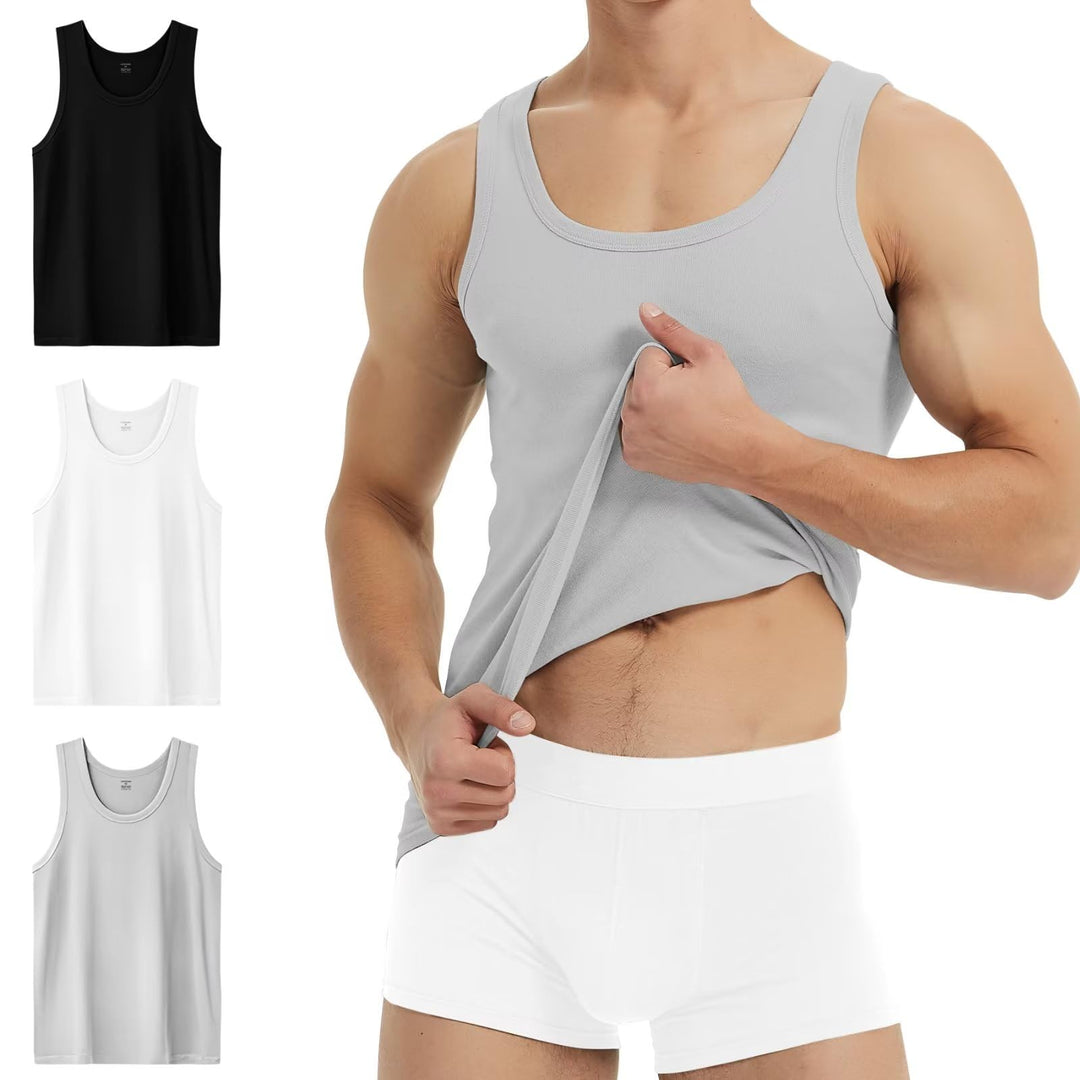 YouShow Unterhemd Herren 3/5er Pack 100% Baumwolle Tank Top Feinripp M 1*schwarz + 1*weiss + 1*grau,
