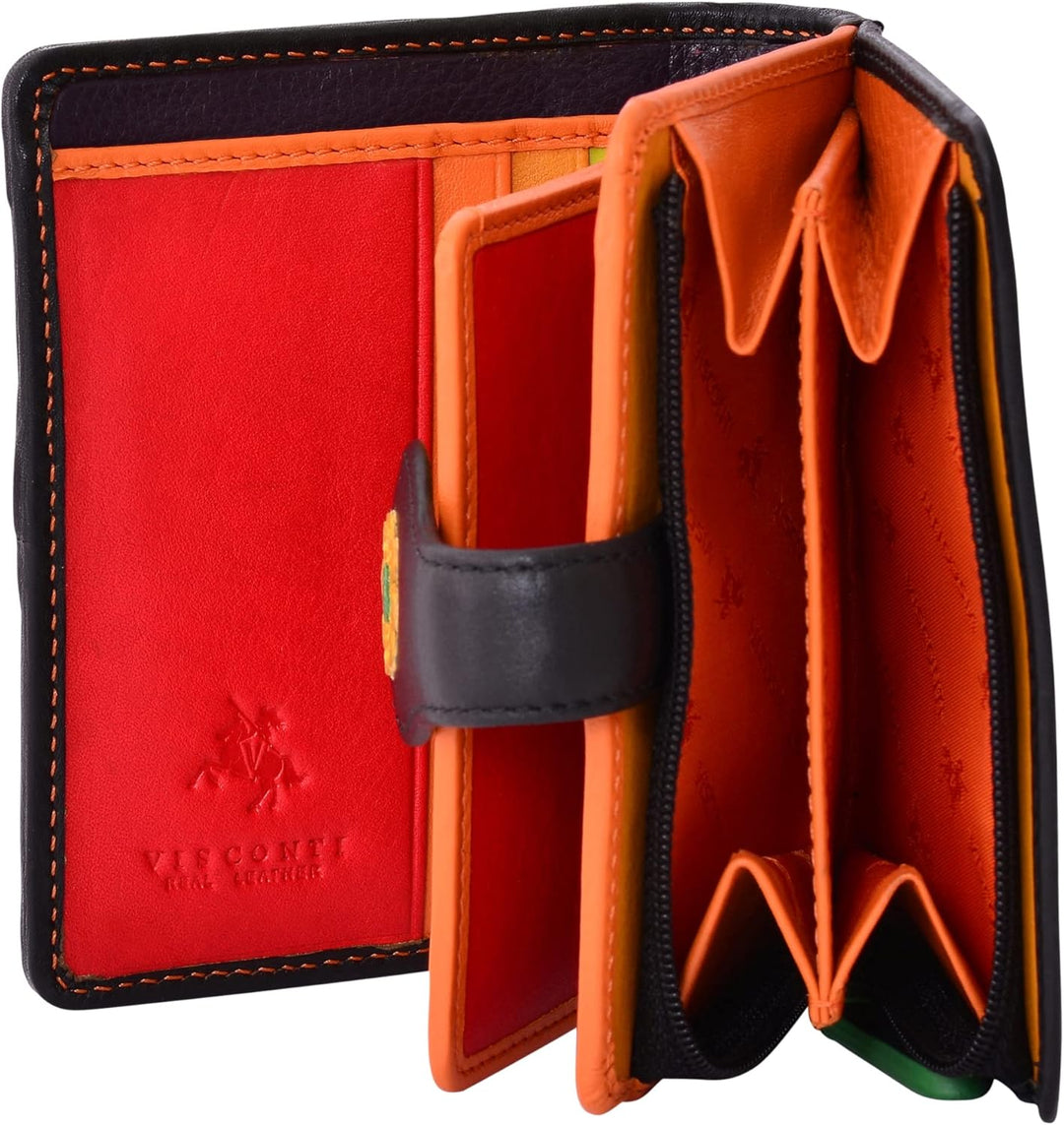 VISCONTI 100% Pur Leder Portemonnaie Damen RFID Schutz Geldbeutel Frauen Geldbörse Bifold Mehrfarbig