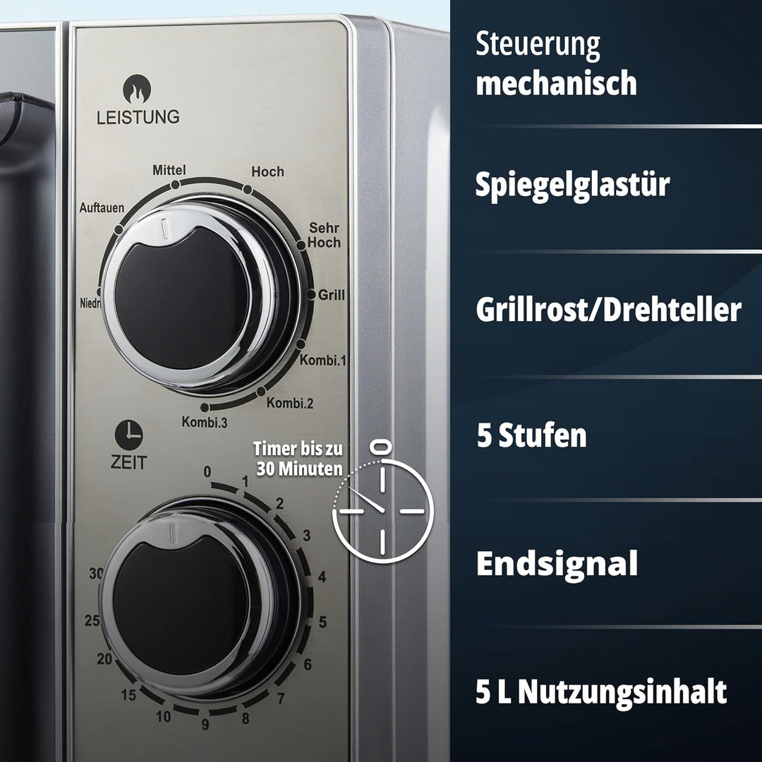 KHG Mikrowelle MW-20.1GSS mit Grill 20 L aus Metall in silber, 5 Leistungsstufen und 3 Kombinationss