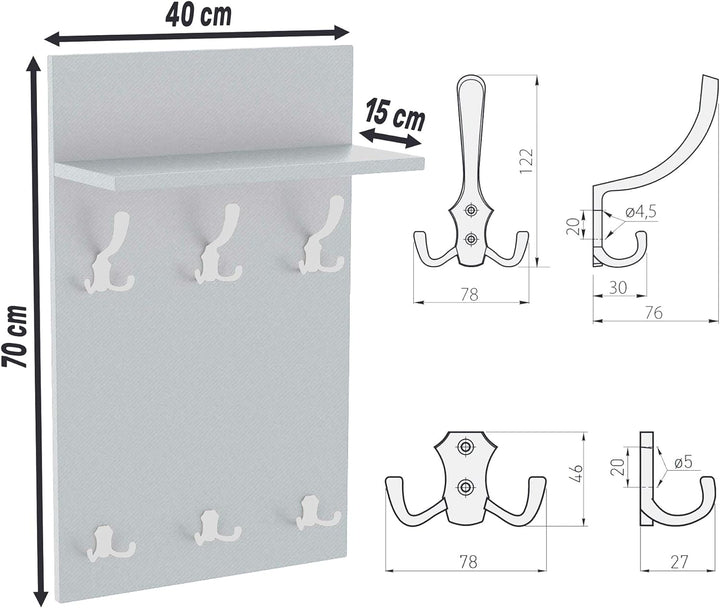 AKKE 70x40 | MEDI Garderobenpaneel Wandgarderobe Garderobe Wandpaneel Kleiderstange ALUMINIUM | SONO