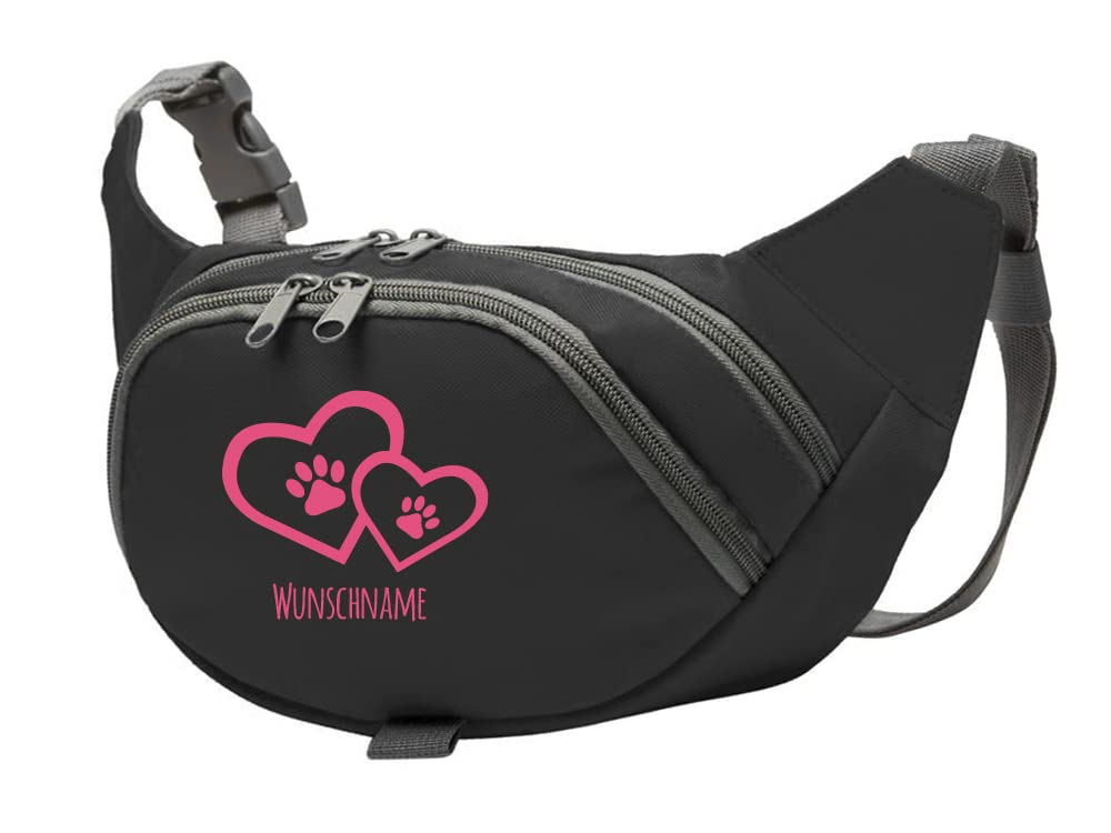 Hundesport Bauchtasche Leckerlie-Tasche mit 2 Herzen, 2 Pfoten und Wunschnamen personalisiert | Hund