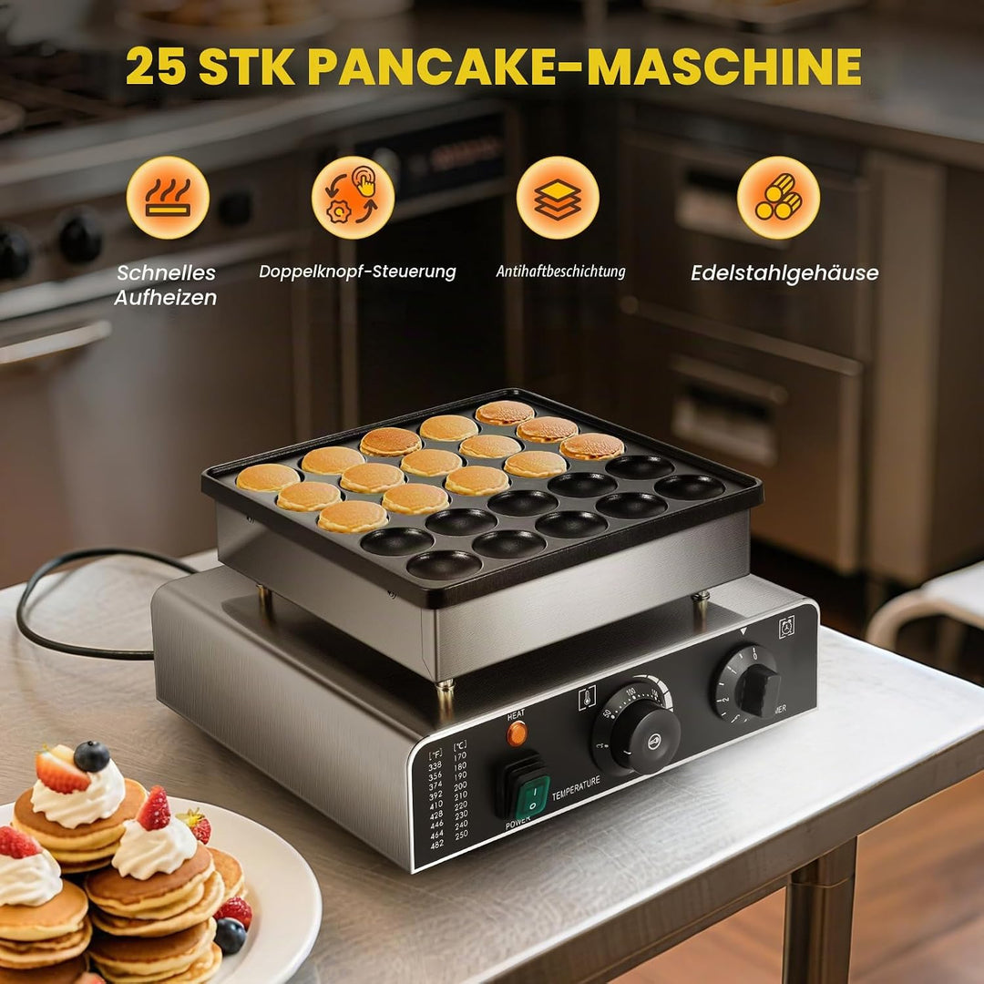 CGOLDENWALL 25 Loch Pfannkuchenmaschine Kommerzielle, Elektrischer Mini-Pfannkuchenbäcker mit Antiha