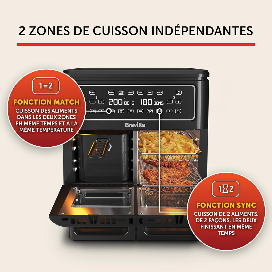Breville Heissluftfritteuse Halo Flexi | Digitale Doppelkammer-Heissluftfritteuse | 11 l Air Fryer: